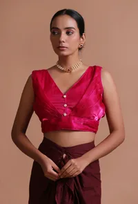 Dark Pink Color Organza Plain Blouse image 4