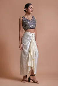 Blue Color Raw Silk Mirror Work Blouse image 5