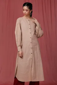 Pastel Brown Plain Round Bottom Linen Kurti image 2