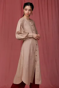 Pastel Brown Plain Round Bottom Linen Kurti image 3