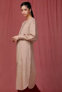 Pastel Brown Plain Round Bottom Linen Kurti image 4