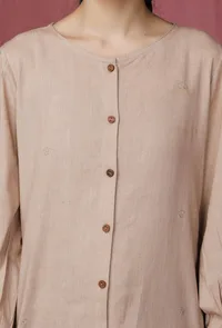 Pastel Brown Plain Round Bottom Linen Kurti image 6