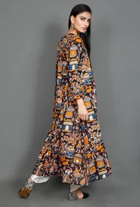 Black Full Sleeved Kalamkari Cape with Pockets image 3