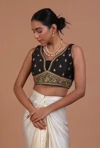 Black Color Raw Silk Embroidered Blouse image 1