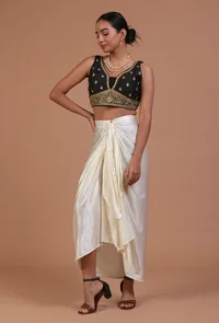 Black Color Raw Silk Embroidered Blouse image 2