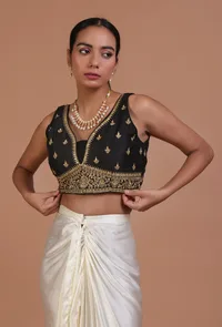 Black Color Raw Silk Embroidered Blouse image 4