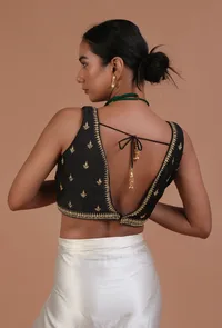 Black Color Raw Silk Embroidered Blouse image 6