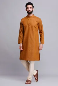 Set of 2: Caramel Brown Cotton Kurta and Pajama image 1