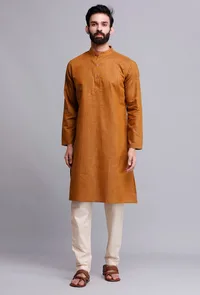 Set of 2: Caramel Brown Cotton Kurta and Pajama image 2