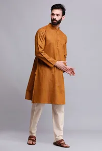 Set of 2: Caramel Brown Cotton Kurta and Pajama image 3