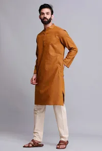 Set of 2: Caramel Brown Cotton Kurta and Pajama image 4