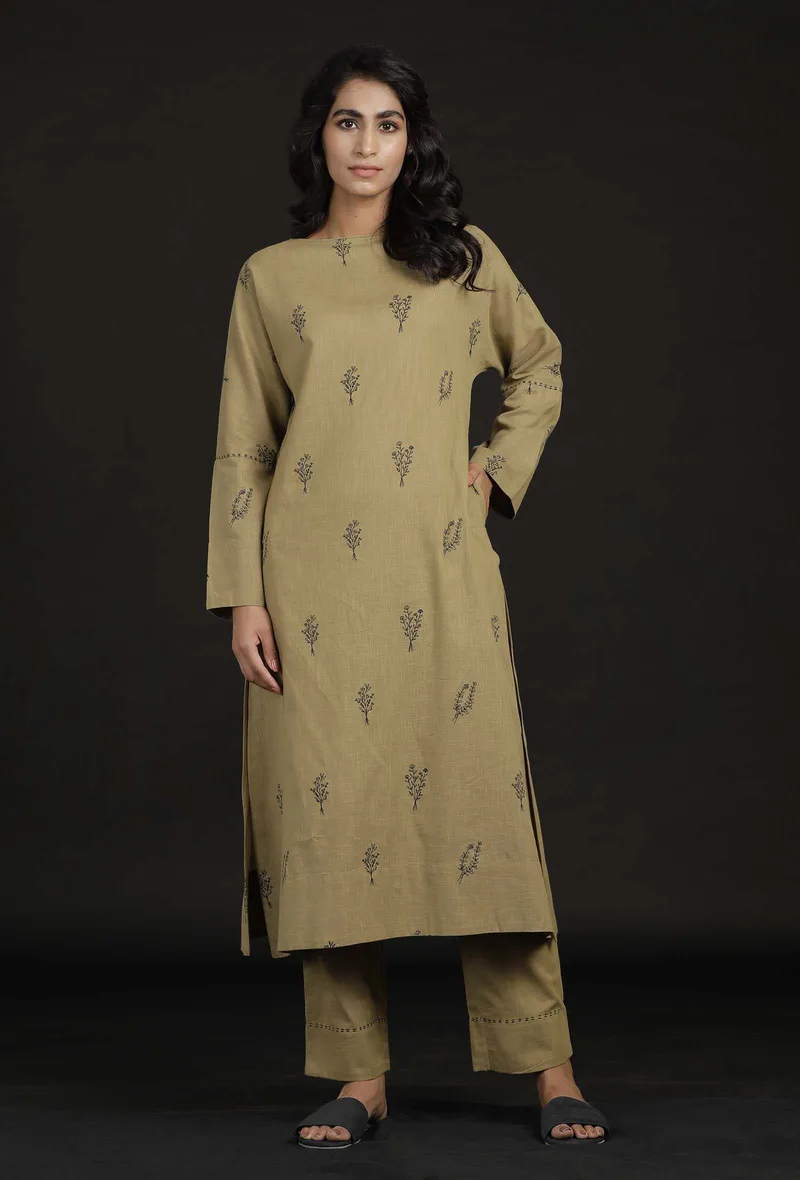 Sage Green Cotton Handblock Kurta