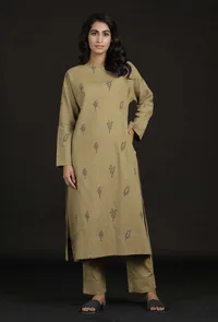 Sage Green Cotton Handblock Kurta image 1