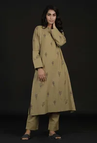 Sage Green Cotton Handblock Kurta image 2