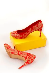 Red Pencil Heels In Brocade image 1