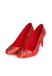 Red Pencil Heels In Brocade image 2