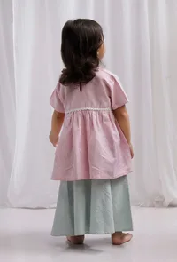 Set of 2: Pink Striped Cotton Flared top with Green striped Cotton Flared Skirt image 3