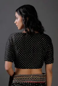 Black Raw Silk Block Printed Blouse image 3