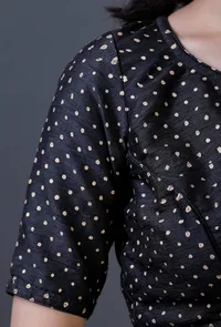 Black Raw Silk Block Printed Blouse image 4