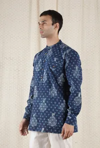 Jainil Cotton Indigo Short Kurta image 2