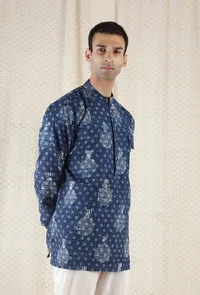Jainil Cotton Indigo Short Kurta image 3