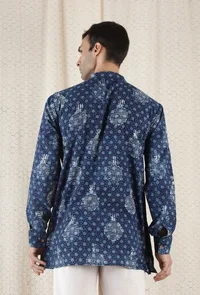 Jainil Cotton Indigo Short Kurta image 4