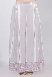 Set of 2: Lilac Floral Stripes Hand-Block Printed A line Cotton Kurta with Handblock Floral Printed Cotton Flared Palazzo image 5