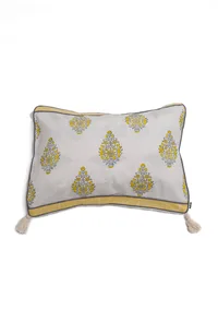 Set of 2: Summer Yellow Floral Handblock Cotton Cushion Covers image 2