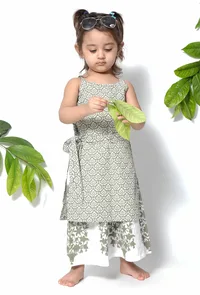 Set of 2 - Tiana Sea Green Handblock Cotton Floral Pallazo and Suit Set image 1