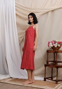 Red Gamcha Slip Kurta Dress image 2