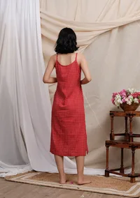 Red Gamcha Slip Kurta Dress image 4