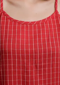 Red Gamcha Slip Kurta Dress image 5