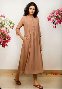 Brown Kota Gathered and flared dress image 2