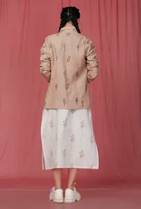 Set of 2: white Handblock Printed Linen Dress with Brown Handblock Printed Overcoat image 4
