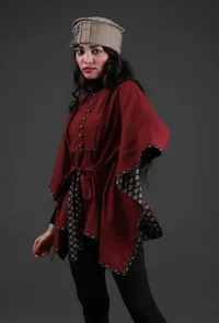 Iksha Maroon Cashmilon Front-Tie Overlay Cape With Ajrakh Detailing image 3