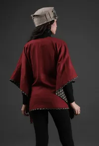 Iksha Maroon Cashmilon Front-Tie Overlay Cape With Ajrakh Detailing image 4