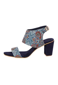 Blue Cotton Ajrakh Strappy Block Heels image 3