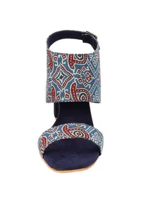 Blue Cotton Ajrakh Strappy Block Heels image 5