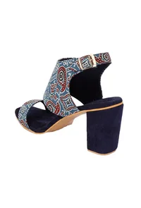 Blue Cotton Ajrakh Strappy Block Heels image 6