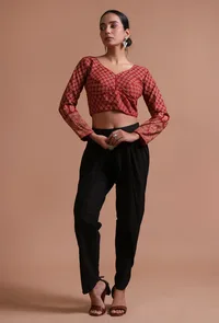 Maroon Cotton Ajrakh Printed Full Sleeve Blouse image 2