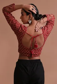 Maroon Cotton Ajrakh Printed Full Sleeve Blouse image 3