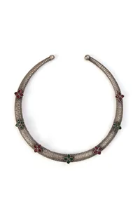 Enchanted Floral Glass Stone Hasli and Earrings Set image 3