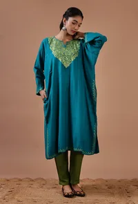 Teal Blue Woolen Ari Embroidered Phiran- Free Size image 1