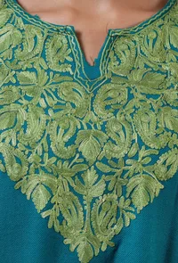 Teal Blue Woolen Ari Embroidered Phiran- Free Size image 5