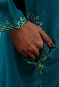 Teal Blue Woolen Ari Embroidered Phiran- Free Size image 6