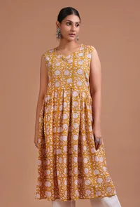 White & Yellow Cotton Printed Dress image 6