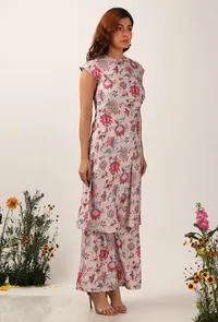 Set Of 2: Nadia Floral Chintz Slit Tunic With Bell Bottom Pants image 2