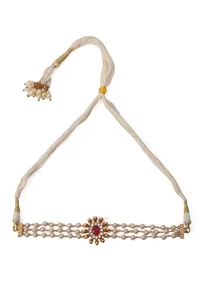 Ethnic Choker Set With Oval Shape Moti Mala And Pair Of Antique Gold Tops image 3