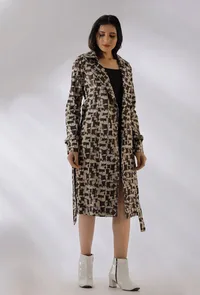 Buff Brown Canvas Cotton Long Trench Coat image 3