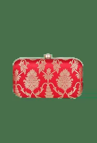 Tomato Red Brocade Box Clutchwith Sling (8 X 2 X 4.5) image 2